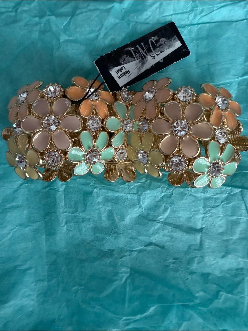 INC International Concepts Pastel Floral Crystal Bracelet - Mint, Peach, Cream